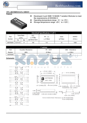 40ST8058 datasheet - 40 PIN SMD ETHERNET 10-BASE T QUAD PORT TRANSFORMER