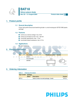 BAT18 datasheet - Silicon planar diode