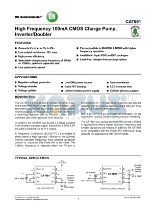CAT661ELA datasheet - High Frequency 100mA CMOS Charge Pump, Inverter/Doubler