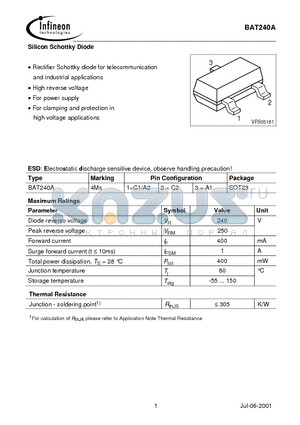 BAT240A datasheet - Silicon Schottky Diode