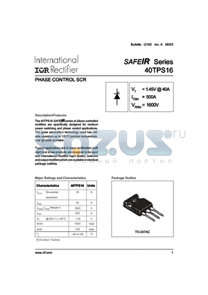 40TPS16 datasheet - PHASE CONTROL SCR