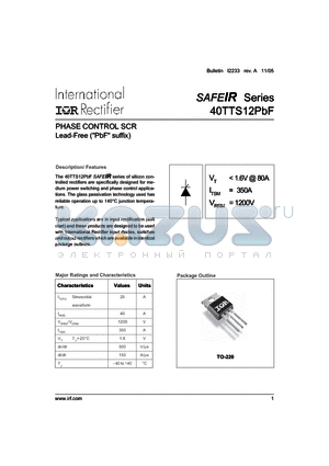 40TTS12 datasheet - PHASE CONTROL SCR Lead-Free