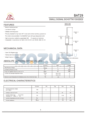 BAT29 datasheet - SMALL SINGAL SCHOTTKY DIODES