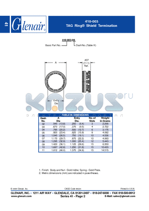 410-003-06 datasheet - TAG Ring Shield Termination