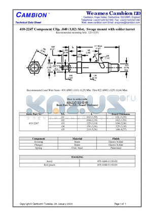 410-2247 datasheet - Component Clip, .040 (1,02) Slot, Swage mount with solder turret