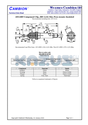 410-2405 datasheet - Component Clip, .085 (2,16) Slot, Press mount, Insulated