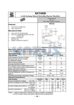 BAT400D datasheet - 0.5A Surface Mount Schottky Barrier Rectifier