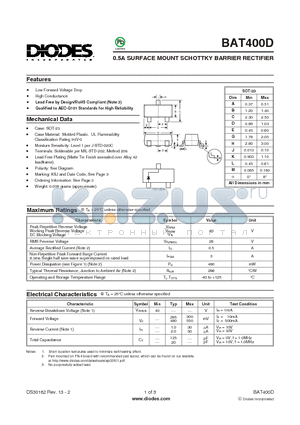 BAT400D-7-F datasheet - 0.5A SURFACE MOUNT SCHOTTKY BARRIER RECTIFIER