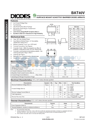 BAT40V datasheet - SURFACE MOUNT SCHOTTKY BARRIER DIODE ARRAYS