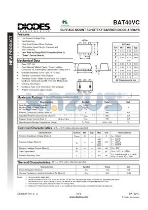 BAT40VC datasheet - SURFACE MOUNT SCHOTTKY BARRIER DIODE ARRAYS