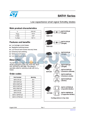 BAT41AWFILM datasheet - Low capacitance small signal Schottky diodes