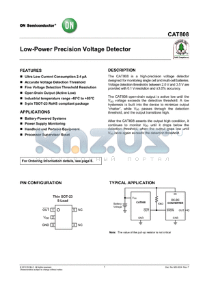 CAT808 datasheet - Low-Power Precision Voltage Detector