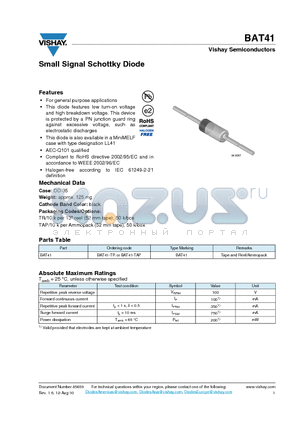 BAT41_10 datasheet - Small Signal Schottky Diode