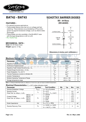 BAT42 datasheet - SCHOTTKY BARRIER DIODES