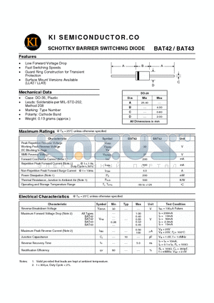 BAT42 datasheet - SCHOTTKY BARRIER SWITCHING DIODE