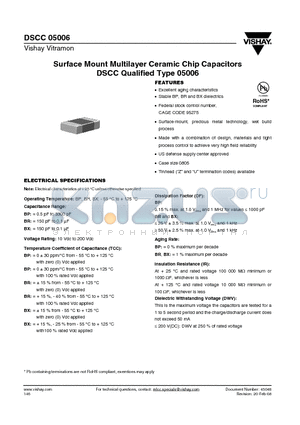 05006-BXXXXCJ datasheet - Surface Mount Multilayer Ceramic Chip Capacitors DSCC Qualified Type 05006