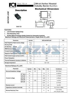 BAT42W datasheet - 200 mA Surface Mounted Schottky Barrier Rectifiers Low Forward Voltage Drop
