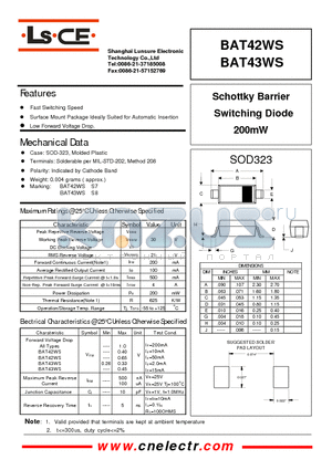 BAT42WS datasheet - Schottky barrier switching diode 200mw