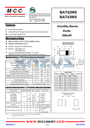 BAT42WS datasheet - Schottky Barrier Diode 200mW