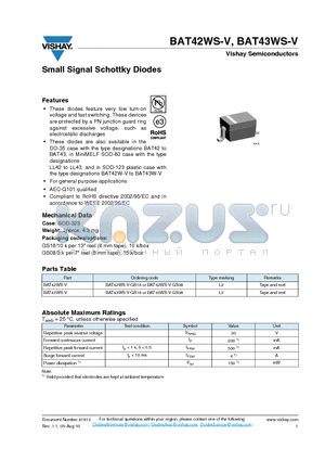 BAT42WS-V datasheet - Small Signal Schottky Diodes