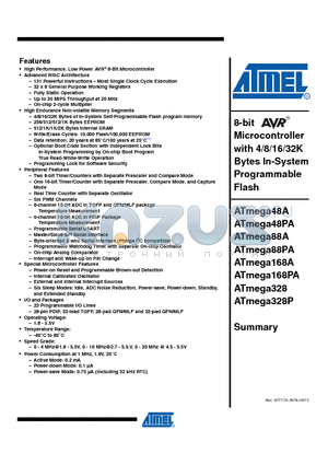 ATMEGA168A datasheet - 8-bit Microcontroller with 4/8/16/32K Bytes In-System Programmable Flash