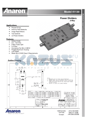 41130 datasheet - Power Dividers