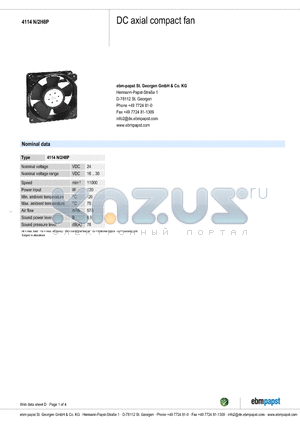 4114N-2H8P datasheet - DC axial compact fan