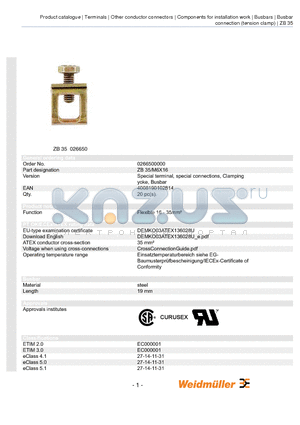 0502680000 datasheet - Special terminal, special connections, Clamping yoke, Busbar