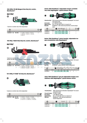 05024334001 datasheet - 950 SPKL/7B SM Magnet Hex Key Set, metric, Blacklaser