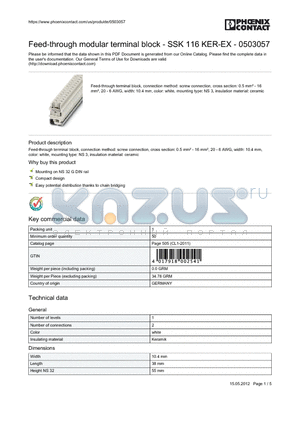 0503057 datasheet - Feed-through terminal block, connection method