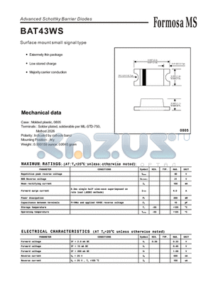 BAT43WS datasheet - Advanced Schottky Barrier Diodes - Surface mount small signal type