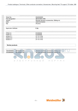 0503500000 datasheet - Modular terminal, accessories, Sliding nut