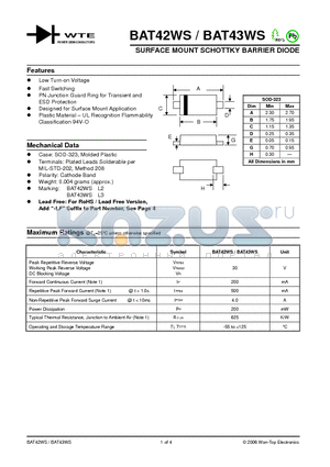 BAT43WS datasheet - SURFACE MOUNT SCHOTTKY BARRIER DIODE