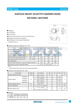 BAT43WS datasheet - SURFACE MOUNT SCHOTTKY BARRIER DIODE