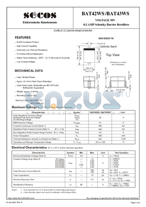 BAT43WS datasheet - 0.2 AMP Schottky Barrier Rectifiers