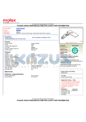 0503948200 datasheet - Milli-Grid Crimp Terminal, Bag, 0.76lm (30l