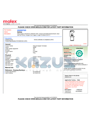 0504097925 datasheet - Ring Tongue Terminal for 400MCM AWG, Closed Uninsulated Brazed Barrel, StudSize 5/8