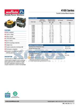 41150C datasheet - Toroidal Surface Mount Inductors