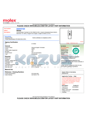 0504547425 datasheet - Circuit Breaker Terminal for 250-300MCM AWG, Closed Uninsulated Brazed Barrel, Stud Size 1/2