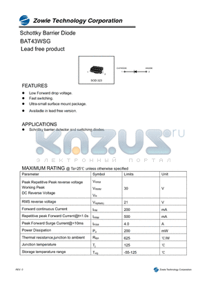 BAT43WSG datasheet - Schottky Barrier Diode Lead free product