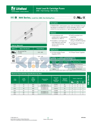 0505012.MXP datasheet - Axial Lead & Cartridge Fuses 3AB > Fast-Acting > 505 Series