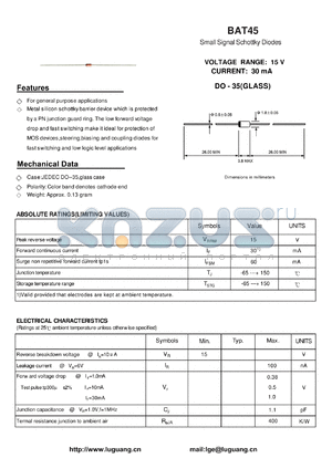 BAT45 datasheet - Small Signal Schottky Diodes