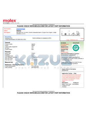 0505307825 datasheet - Butt Splice for 1/0 AWG, Closed Uninsulated Barrel, Oxygen Free Copper, Length 36.00mm (1.417