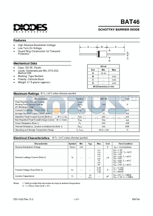 BAT46 datasheet - SCHOTTKY BARRIER DIODE