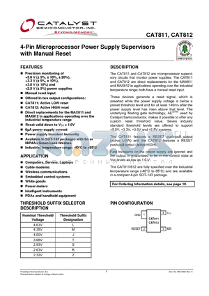 CAT811 datasheet - 4-Pin Microprocessor Power Supply Supervisors with Manual Reset