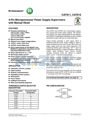 CAT811 datasheet - 4-Pin Microprocessor Power Supply Supervisors with Manual Reset