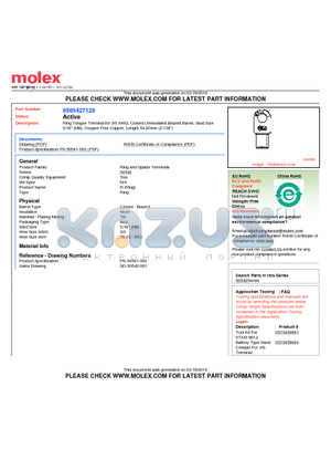 0505427125 datasheet - Ring Tongue Terminal for 3/0 AWG, Closed Uninsulated Brazed Barrel, Stud Size5/16