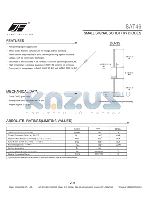 BAT46 datasheet - SMALL SIGNAL SCHOTTKY DIODES