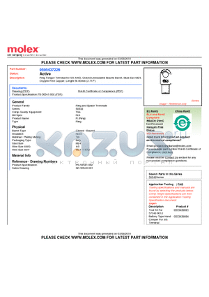 0505437226 datasheet - Ring Tongue Terminal for 4/0 AWG, Closed Uninsulated Brazed Barrel, Stud Size M24, Oxygen-Free Copper, Length 69.00mm (2.717