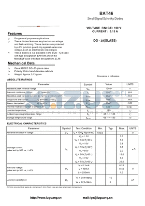 BAT46 datasheet - Small Signal Schottky Diodes